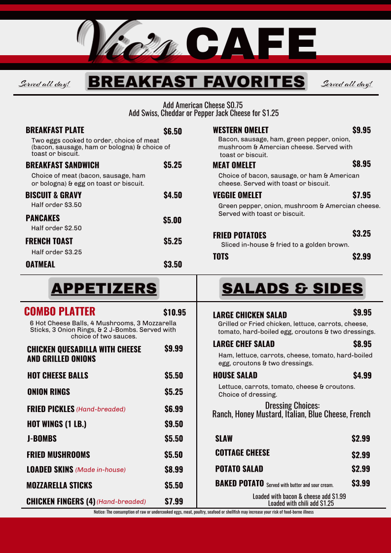 Vic's Cafe Menu - Image 2